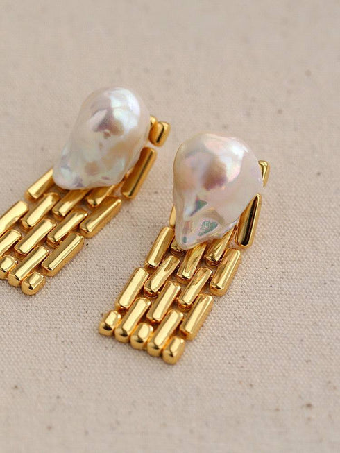 Baroque Pearl Long Tassel Watch Chain Earrings - Zafari Studio Jewelry